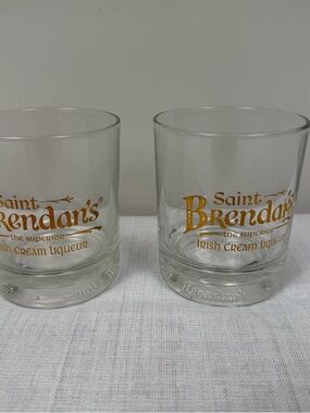Saint Brendan's Irish Cream Branded Rocks Glasses - Gold Logo - Set of 2